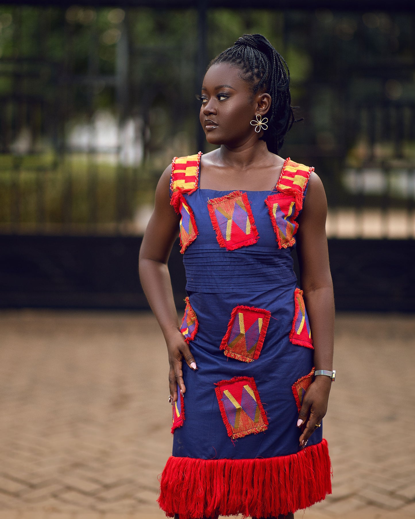 Young woman in kente dress