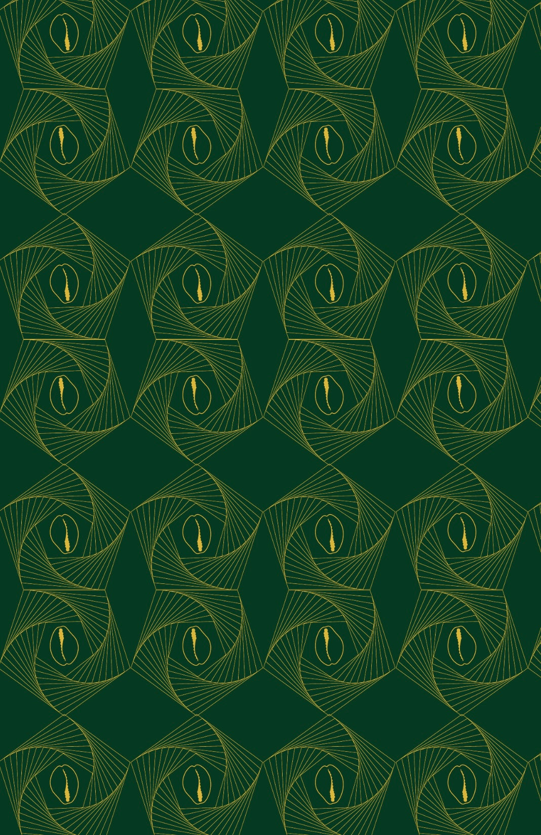 Green background with gold geometric pattern