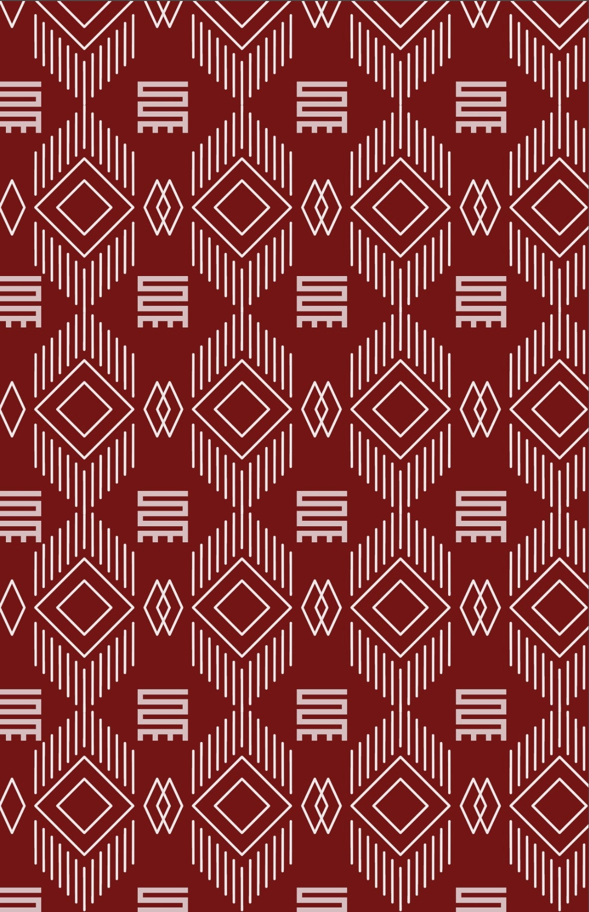 Patterned fabric with geometric design on a red background