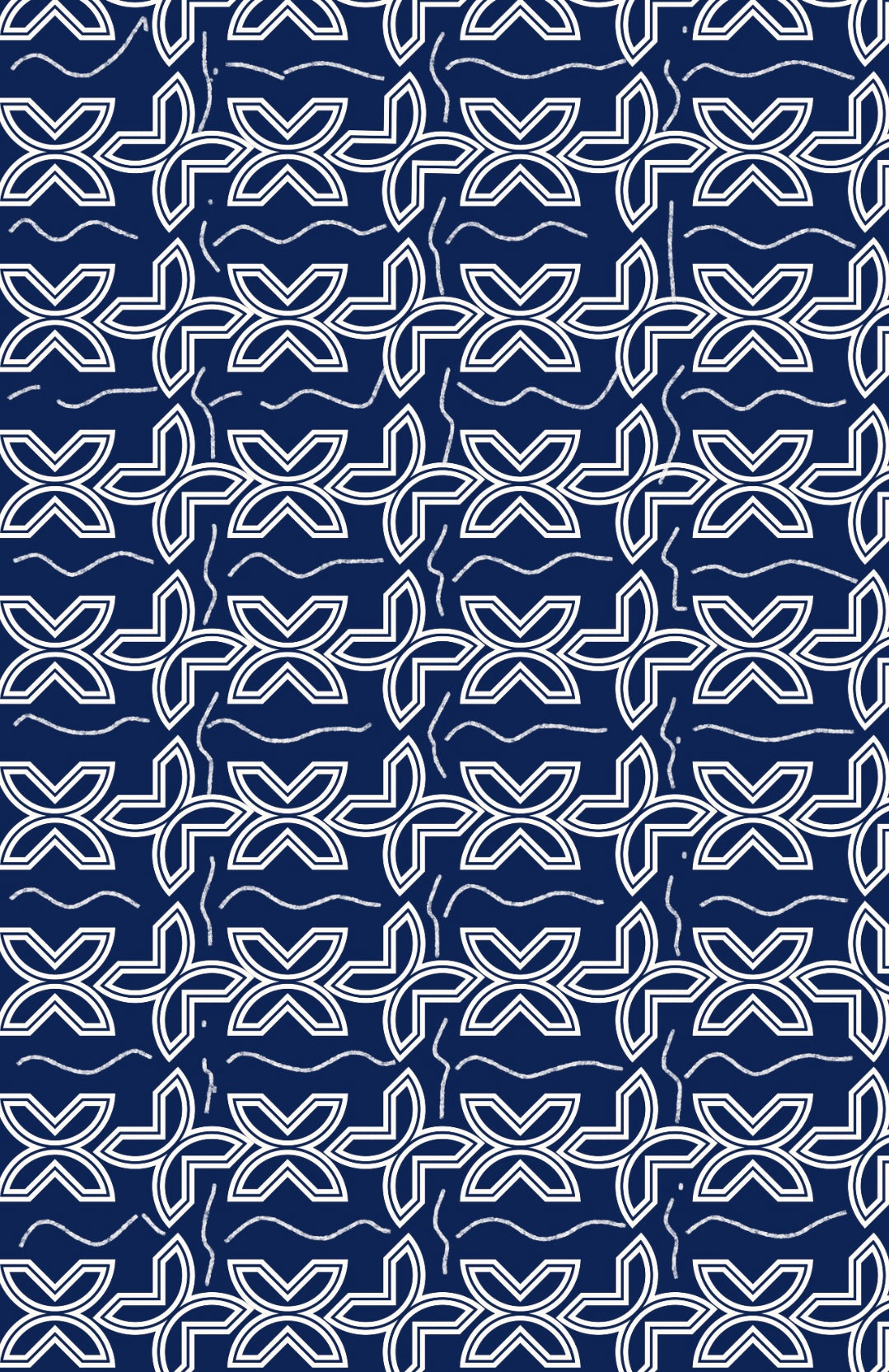 White geometric pattern on a blue background