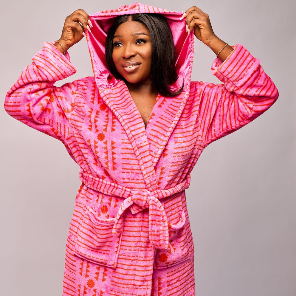 Mannaa African Print Fleece Bathrobe with satin lined hood