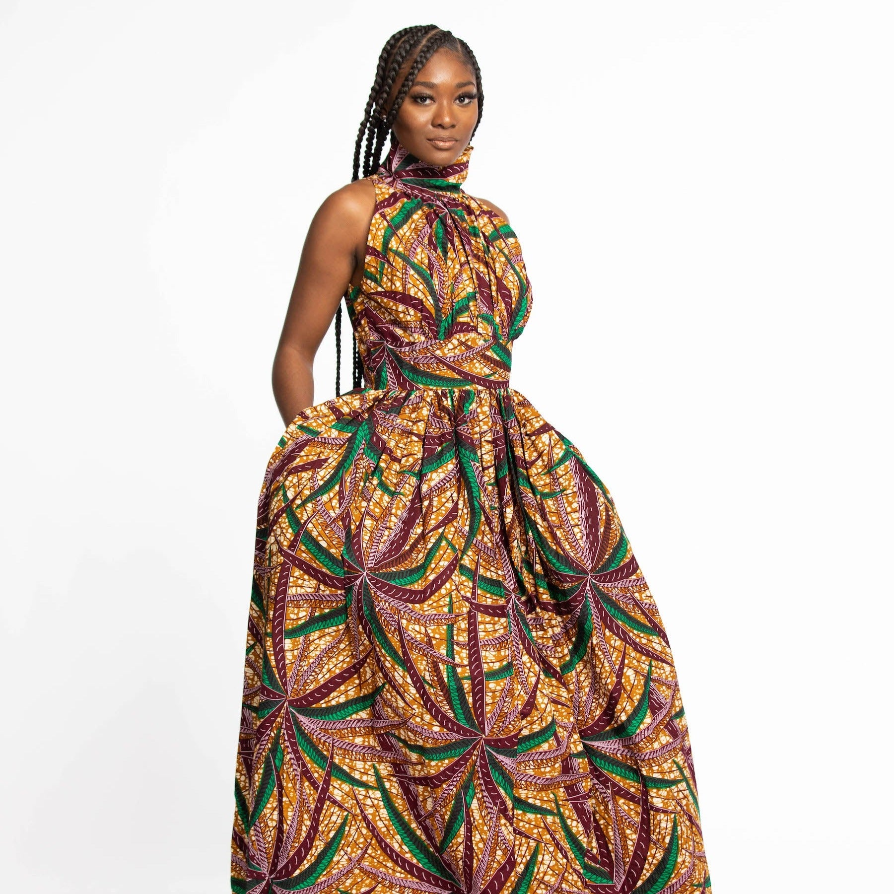 Zara Maxi High Turtle Neck African Print dress with pockets Amania-Afrik Zara Maxi High Turtle Neck African Print dress with pockets Amania-Afrik