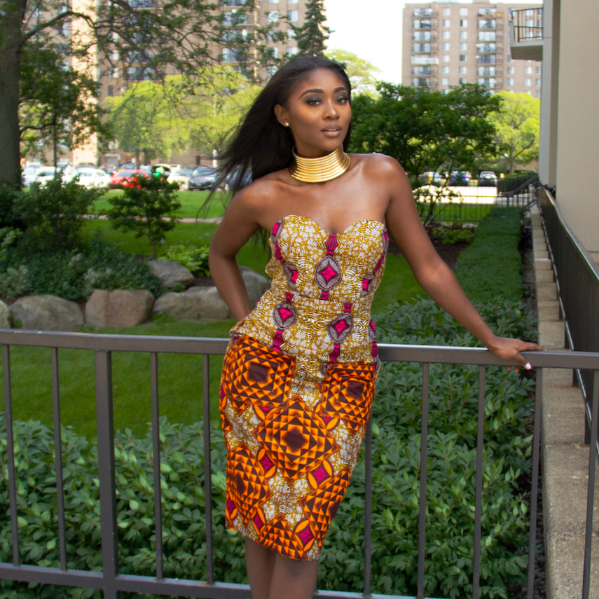 Eno Midi African Print Dress Amania Afrik