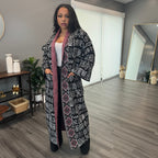 Chichi Unisex African Print Two tone Knit Cardigan with pockets - Black Print