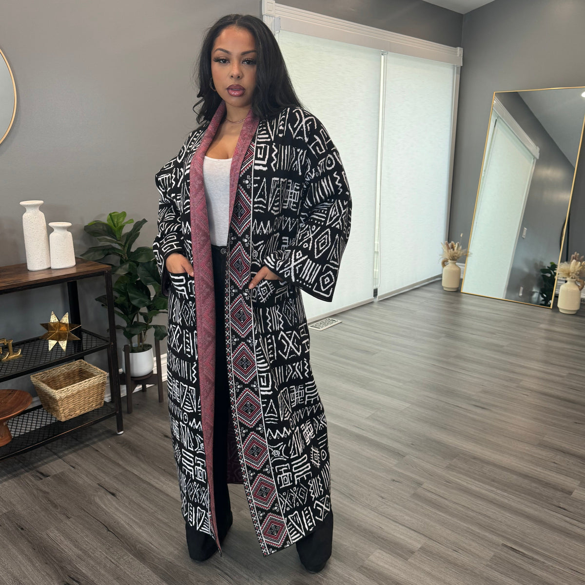 Chichi Unisex African Print Two tone Knit Cardigan with pockets - Black Print