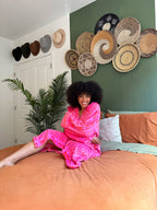 Mannaa African Print Lightweight Fleece Bathrobe with satin lined hood with pockets