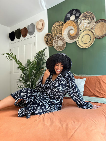 Manka II African Print Cotton Robe with satin lined hood and two pockets(preorder)