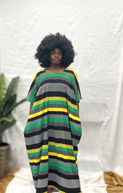 Black woman wearing colorful kaftan 