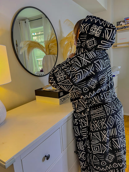 Manka II African Print Cotton Robe with satin lined hood and two pockets(preorder)