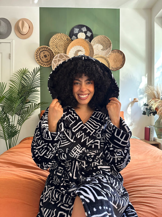 Manka II African Print Cotton Robe with satin lined hood and two pockets(preorder)
