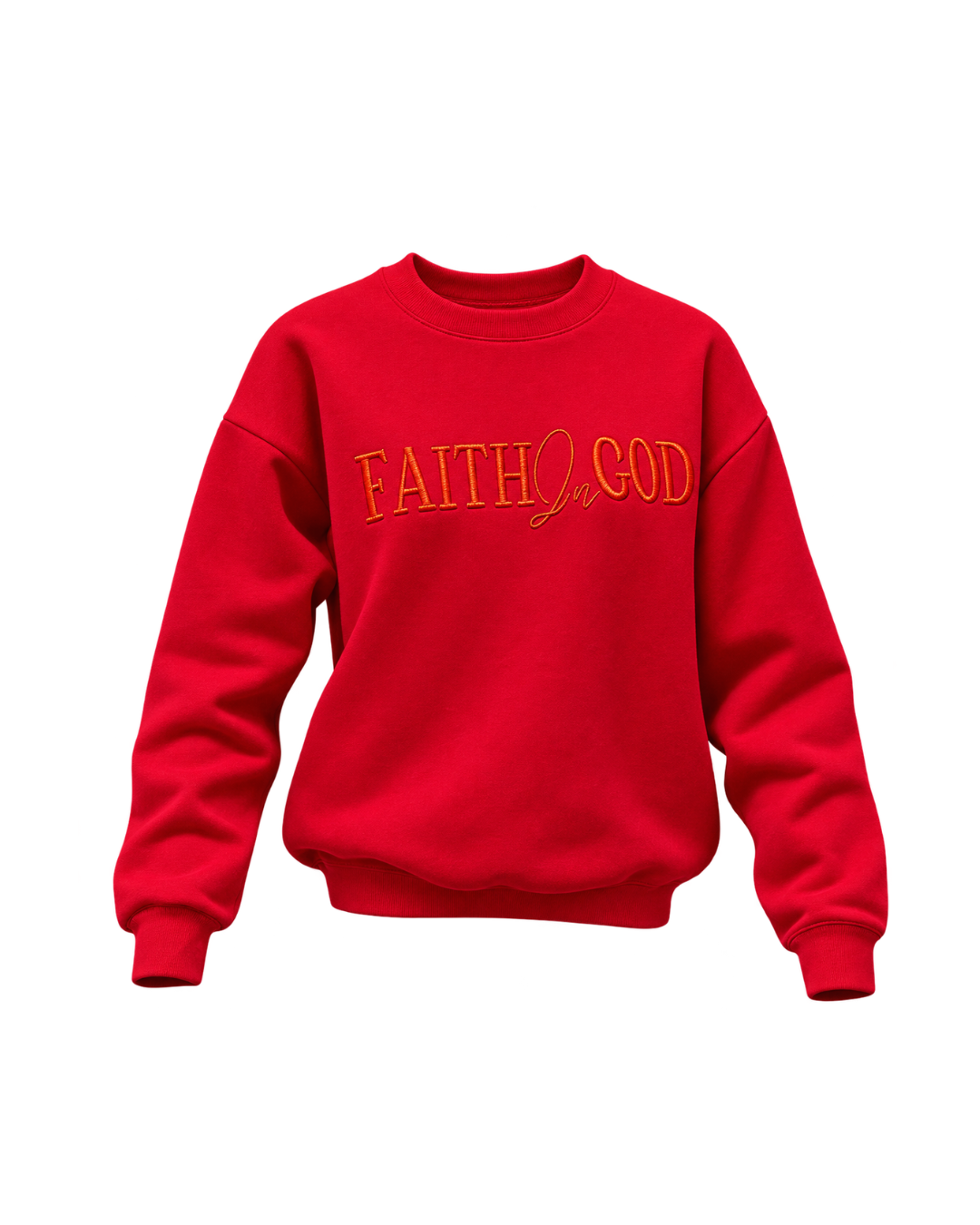 Faith In God Embroidered Unisex Fleece Lined crewneck Sweatshirt - Red