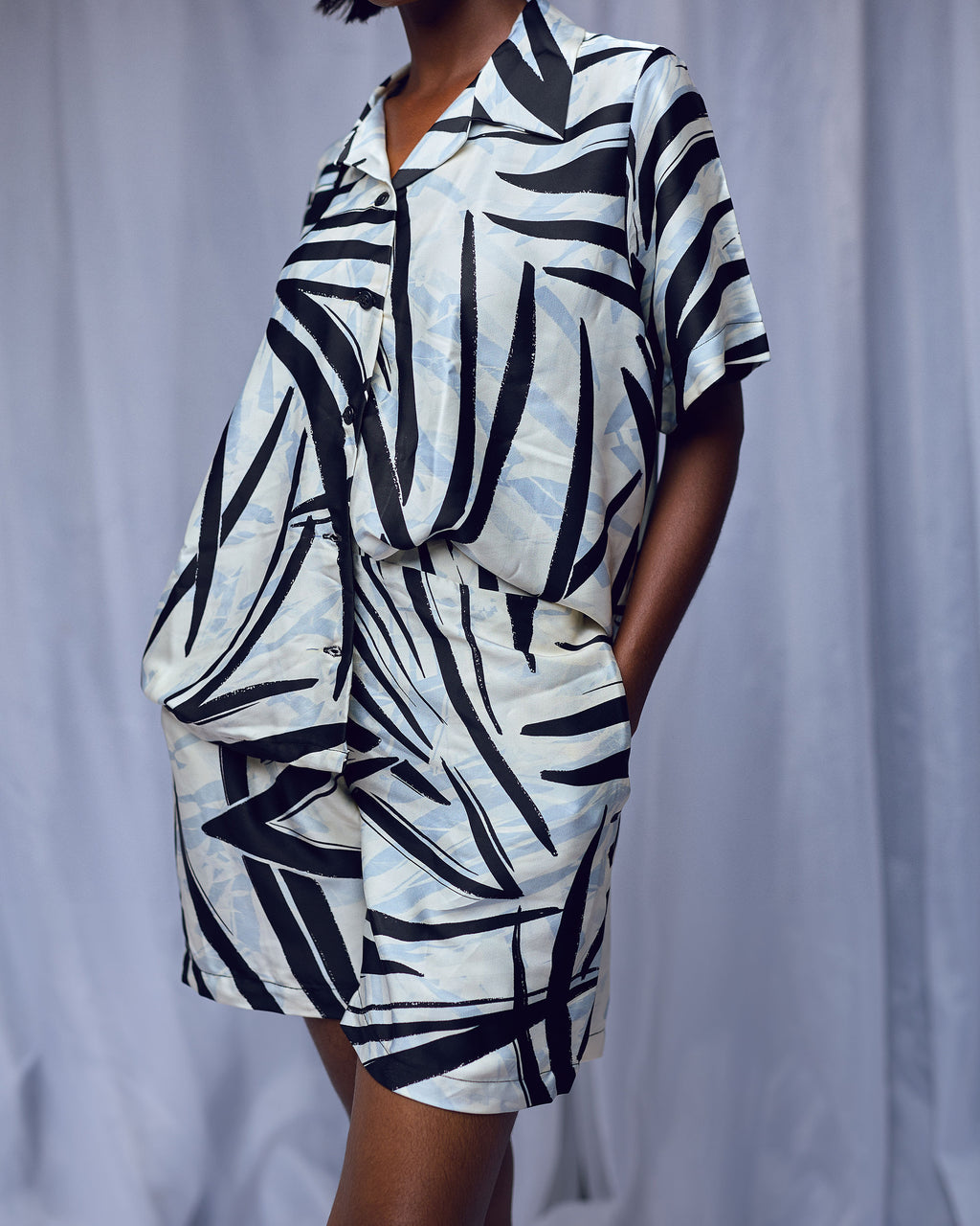 Agyapa Silk Loungewear Top and Shorts Set with pockets