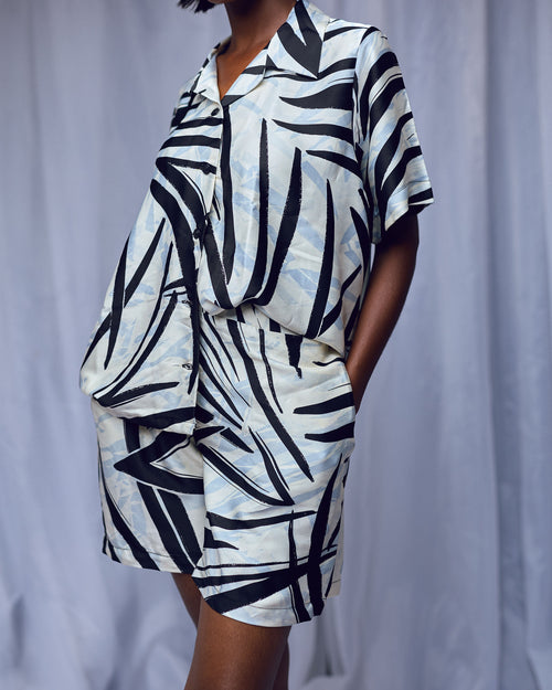 Agyapa Silk Loungewear Top and Shorts Set with pockets