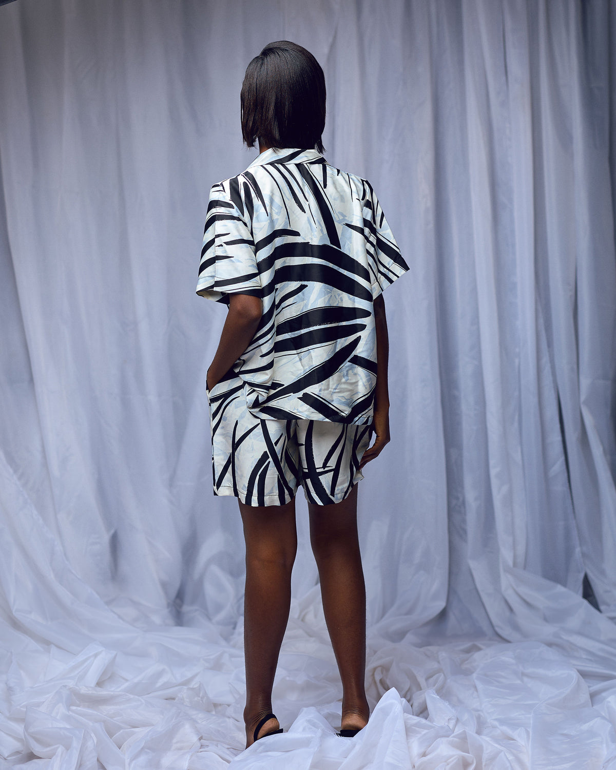 Agyapa Silk Loungewear Top and Shorts Set with pockets