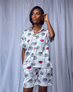 Oyeadi Silk Top and Shorts Loungewear Set with pockets