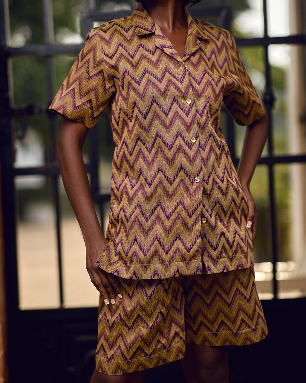 Ose Woven Silk shirt and shorts set