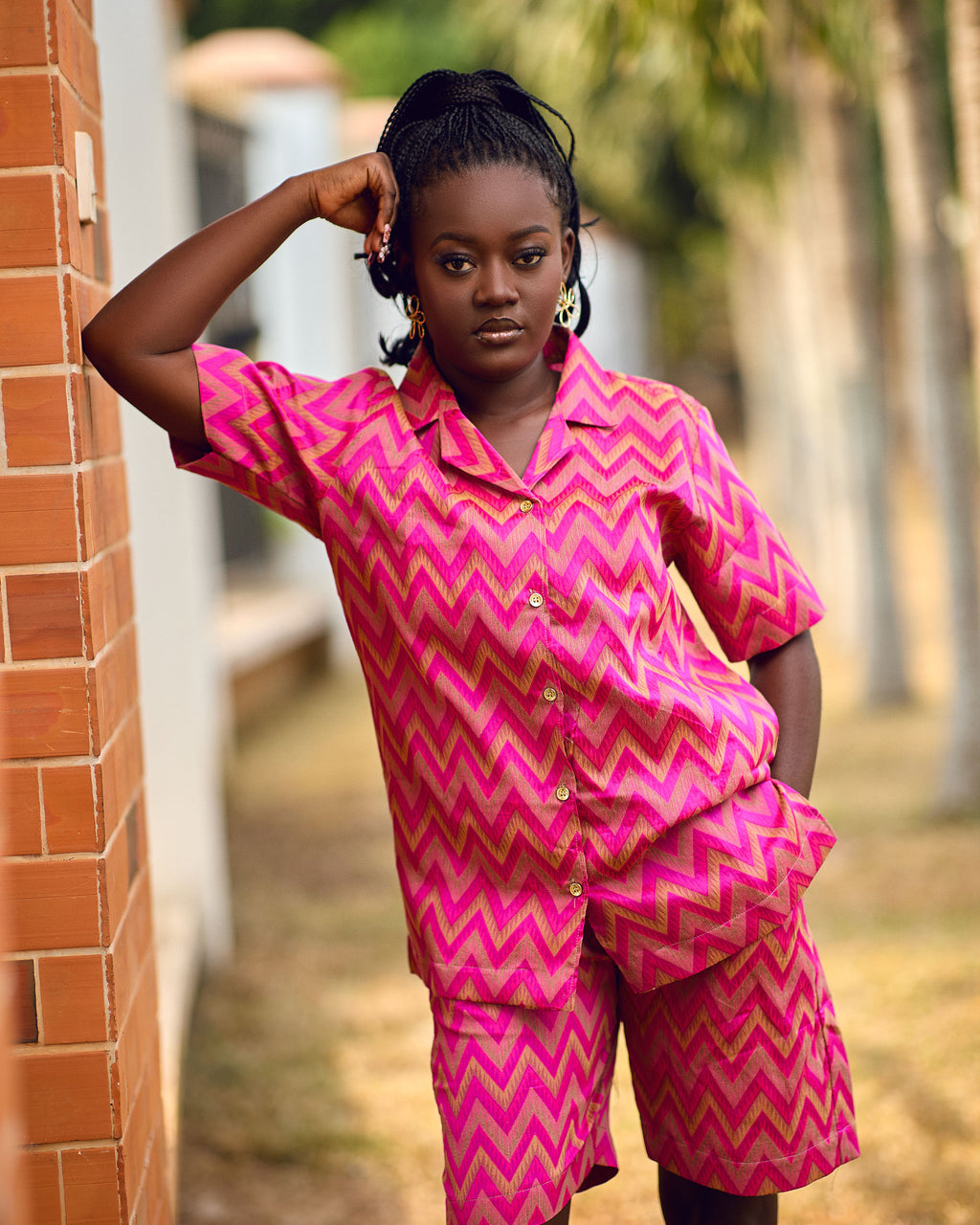 Ose Woven Silk shirt and shorts set
