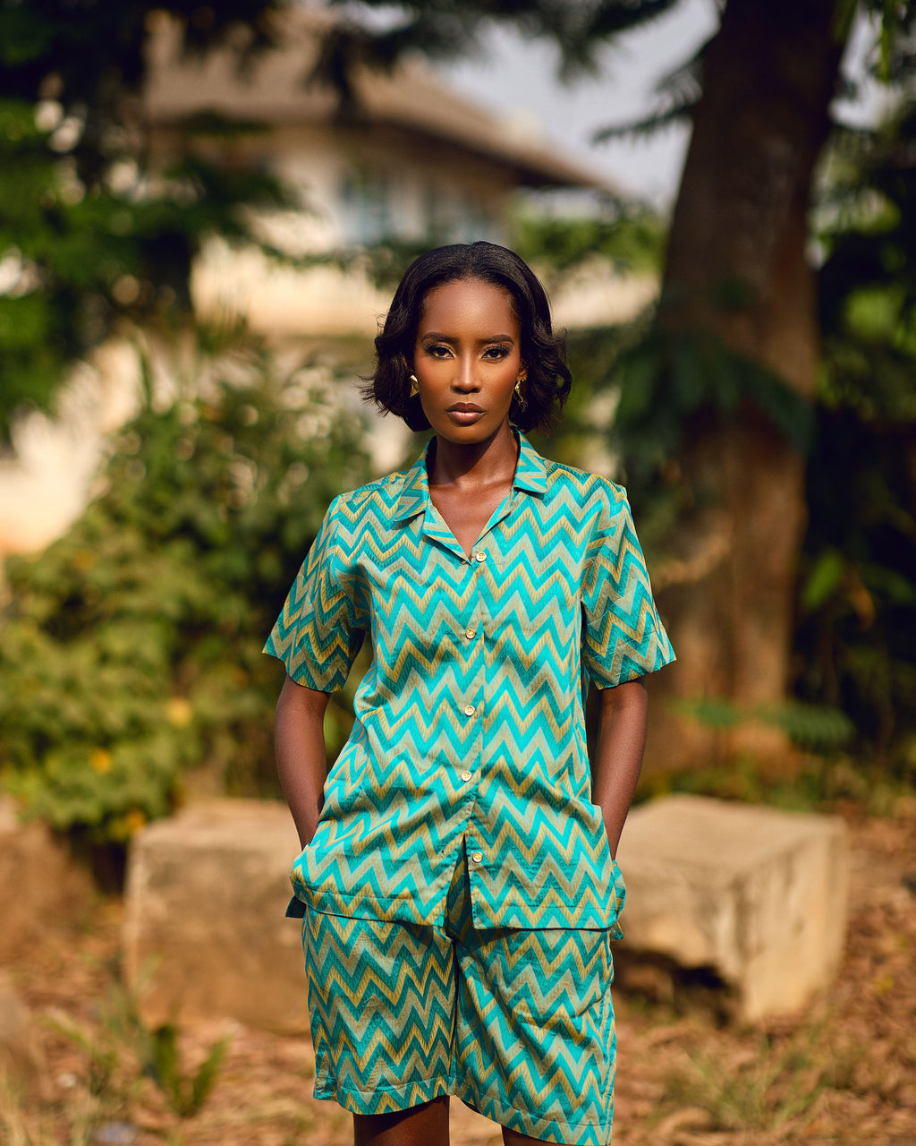 Ose Woven Silk shirt and shorts set