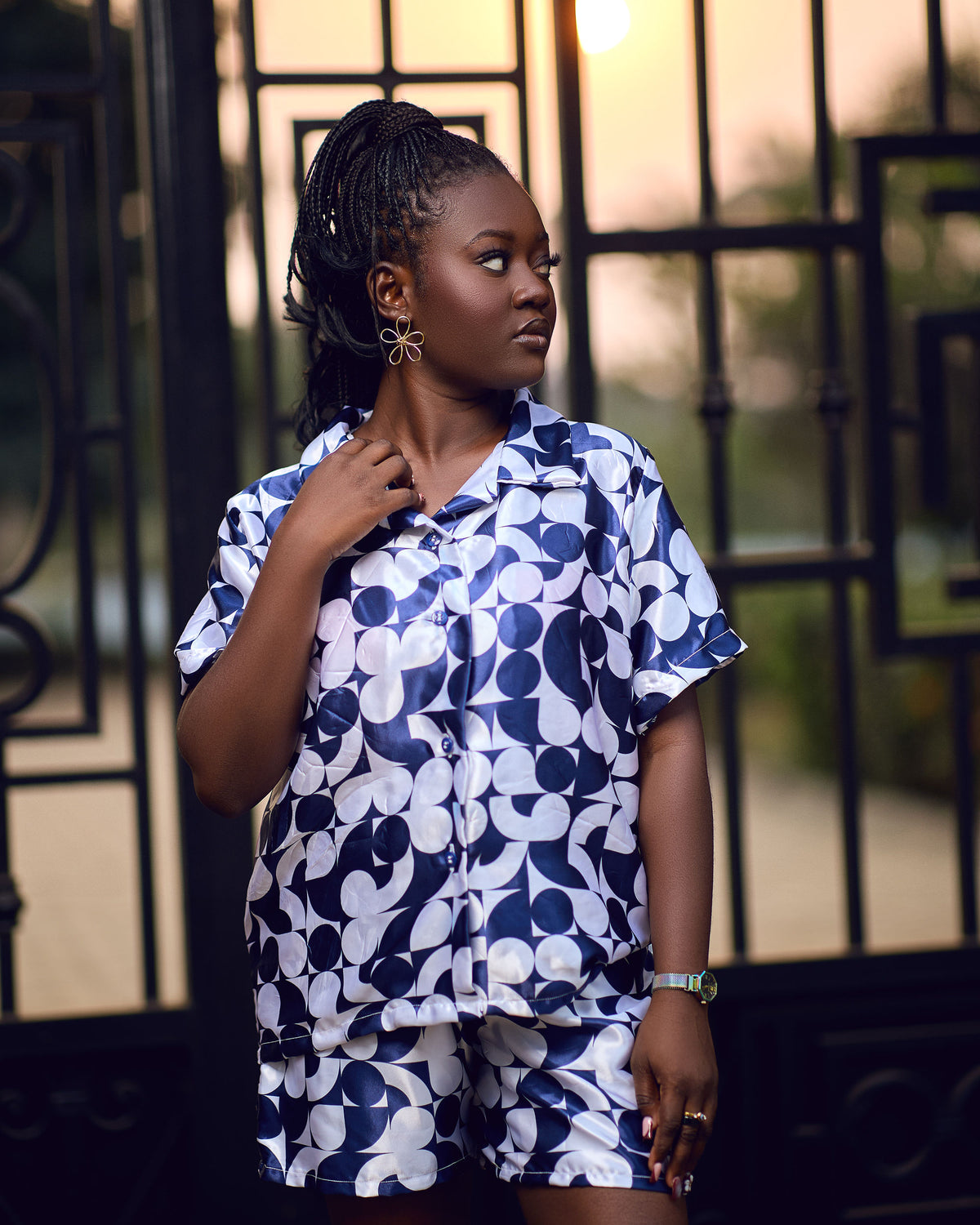 Gyaesaa Silk Top and Shorts Loungewear Set with pockets