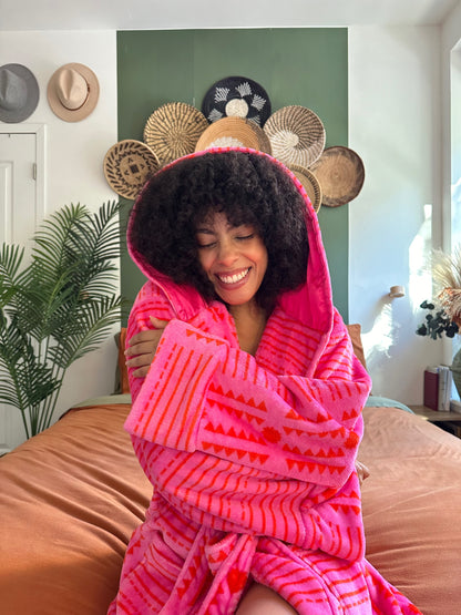 Mannaa African Print Lightweight Fleece Bathrobe with satin lined hood with pockets