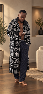 Manka II African Print Cotton Robe with satin lined hood and two pockets