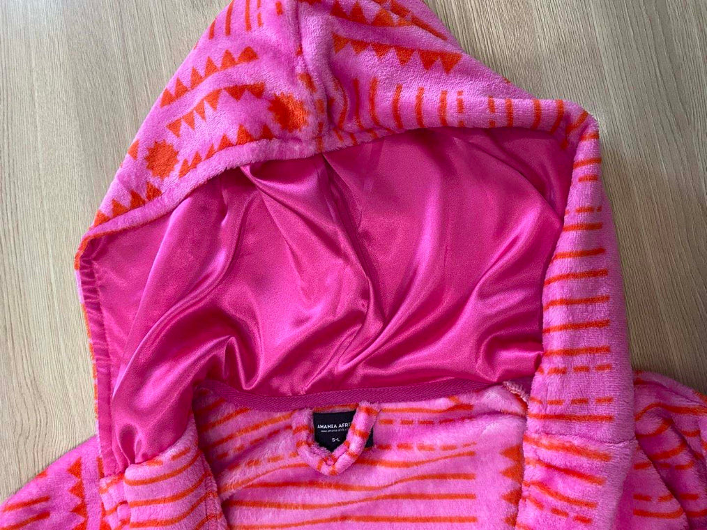 Mannaa African Print Lightweight Fleece Bathrobe with satin lined hood with pockets
