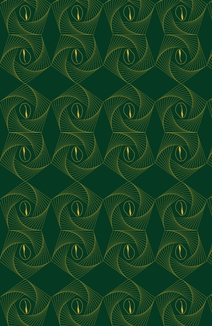 Green background with gold geometric pattern