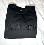Faith In God Embroidered Unisex Fleece Lined Crewneck Sweatshirt- Black