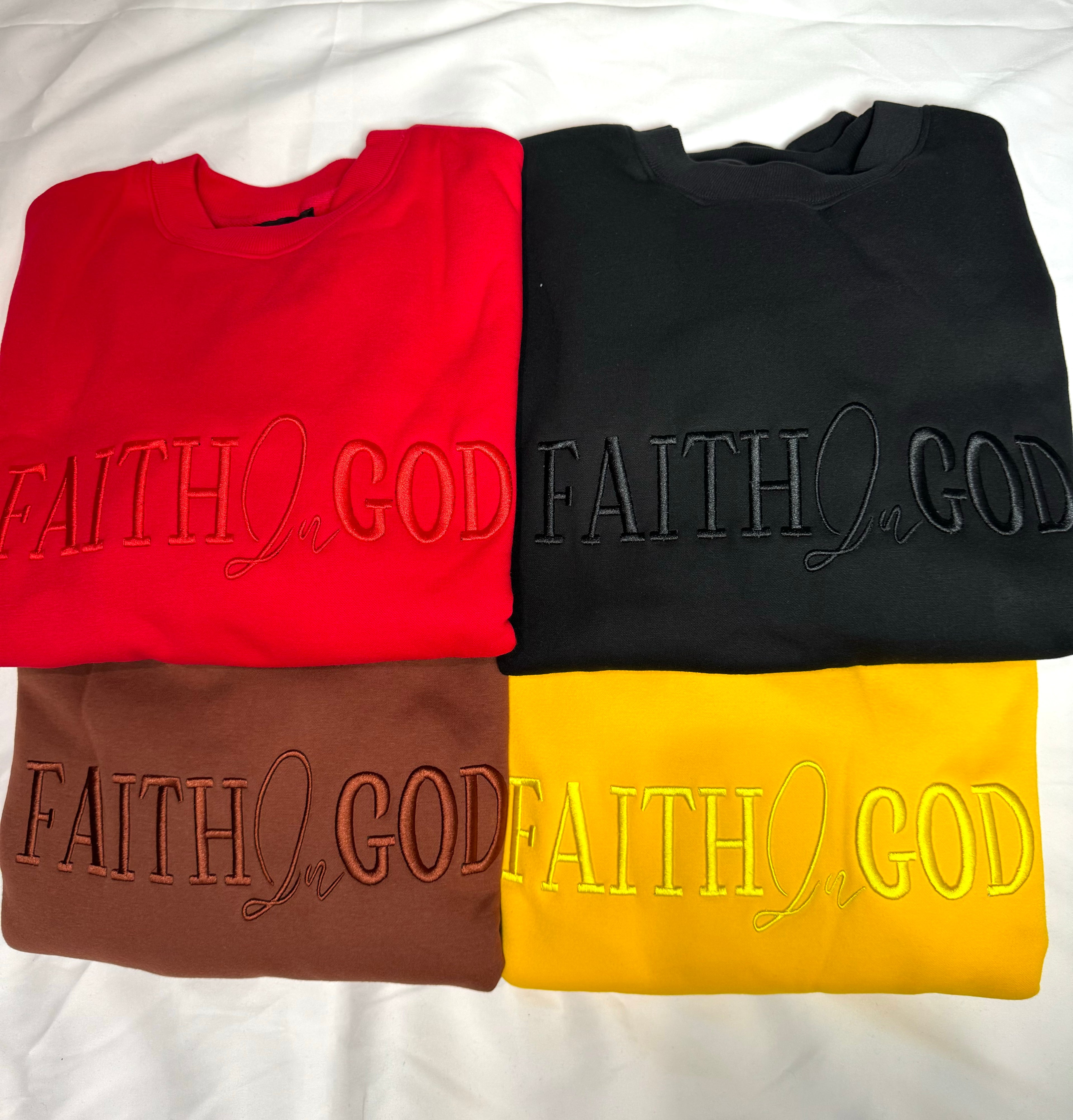 Faith In God Embroidered Unisex Fleece Lined Crewneck Sweatshirt- Black