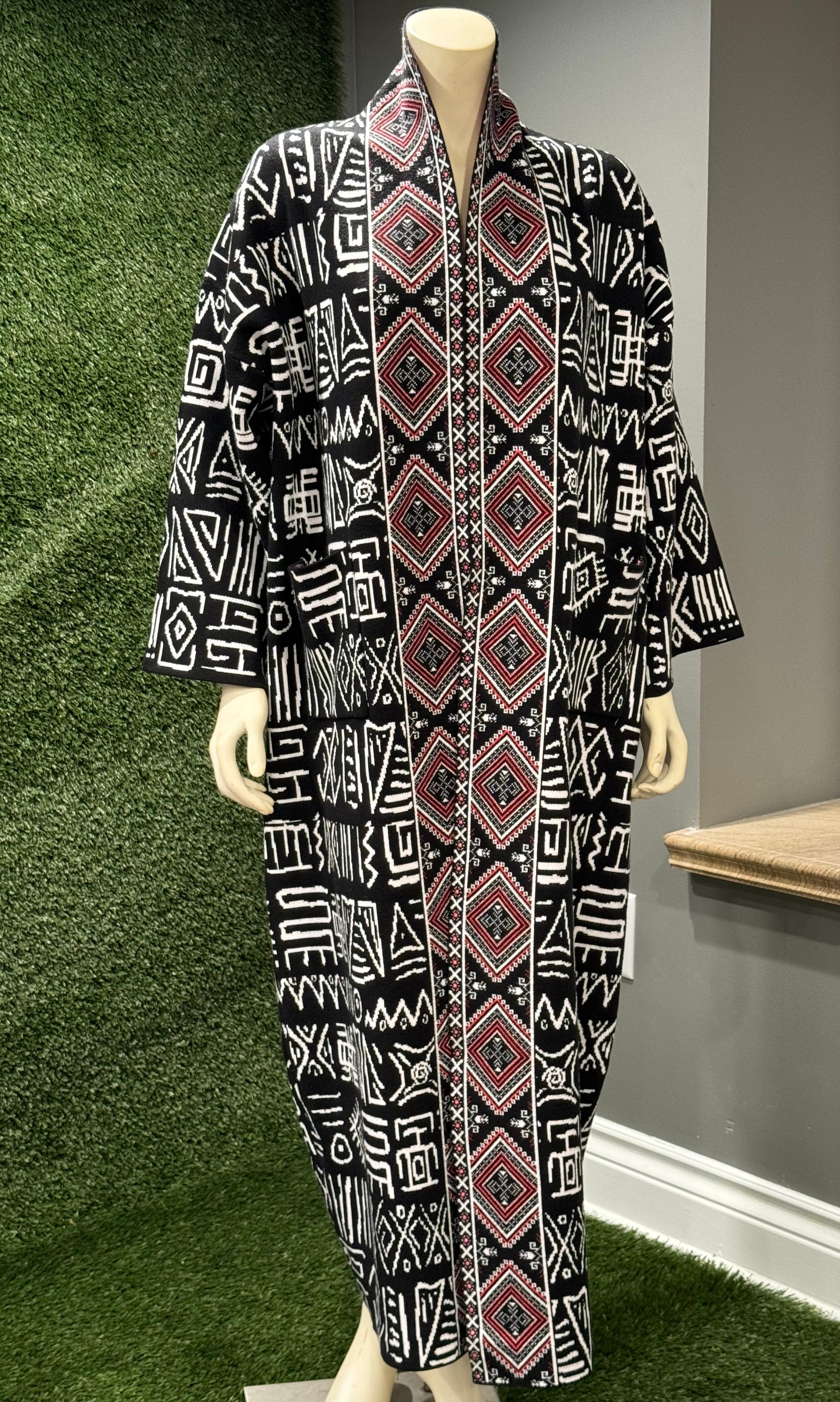 Chichi Unisex African Print Two tone Knit Cardigan with pockets - Black Print