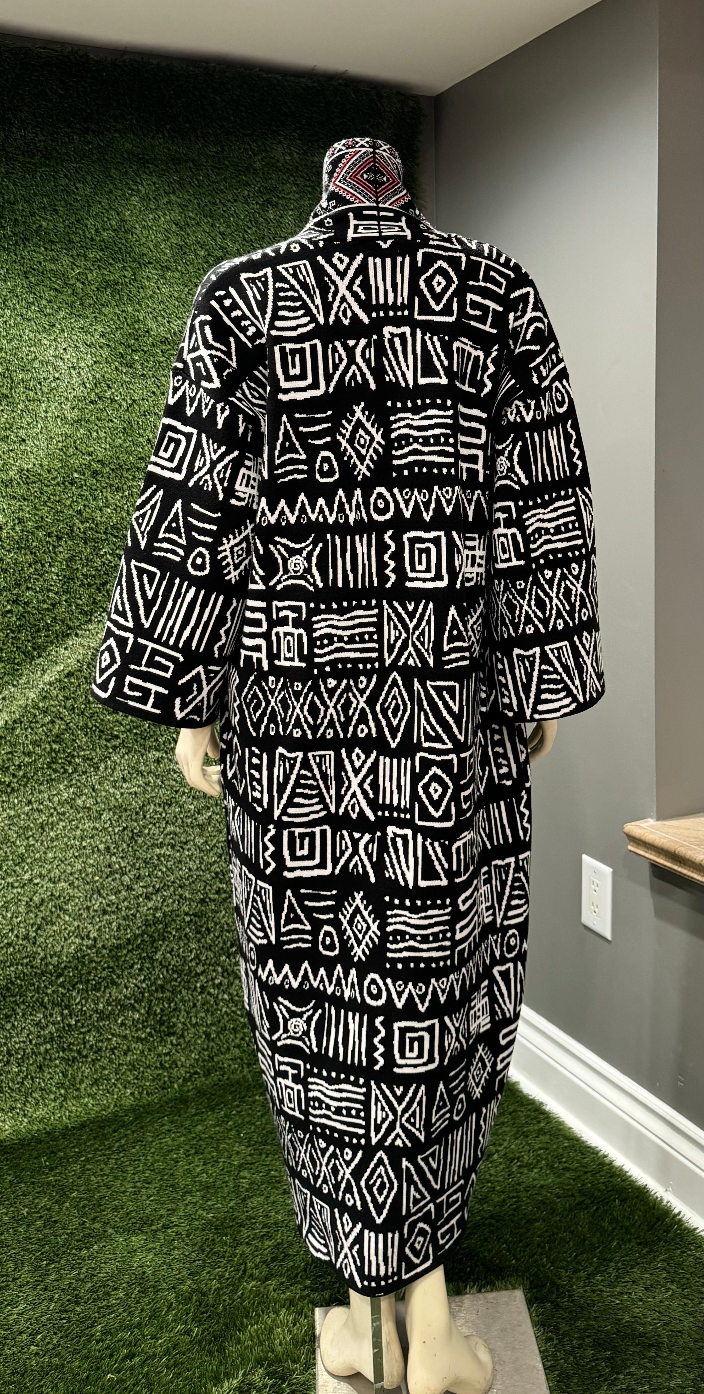 Chichi Unisex African Print Two tone Knit Cardigan with pockets - Black Print