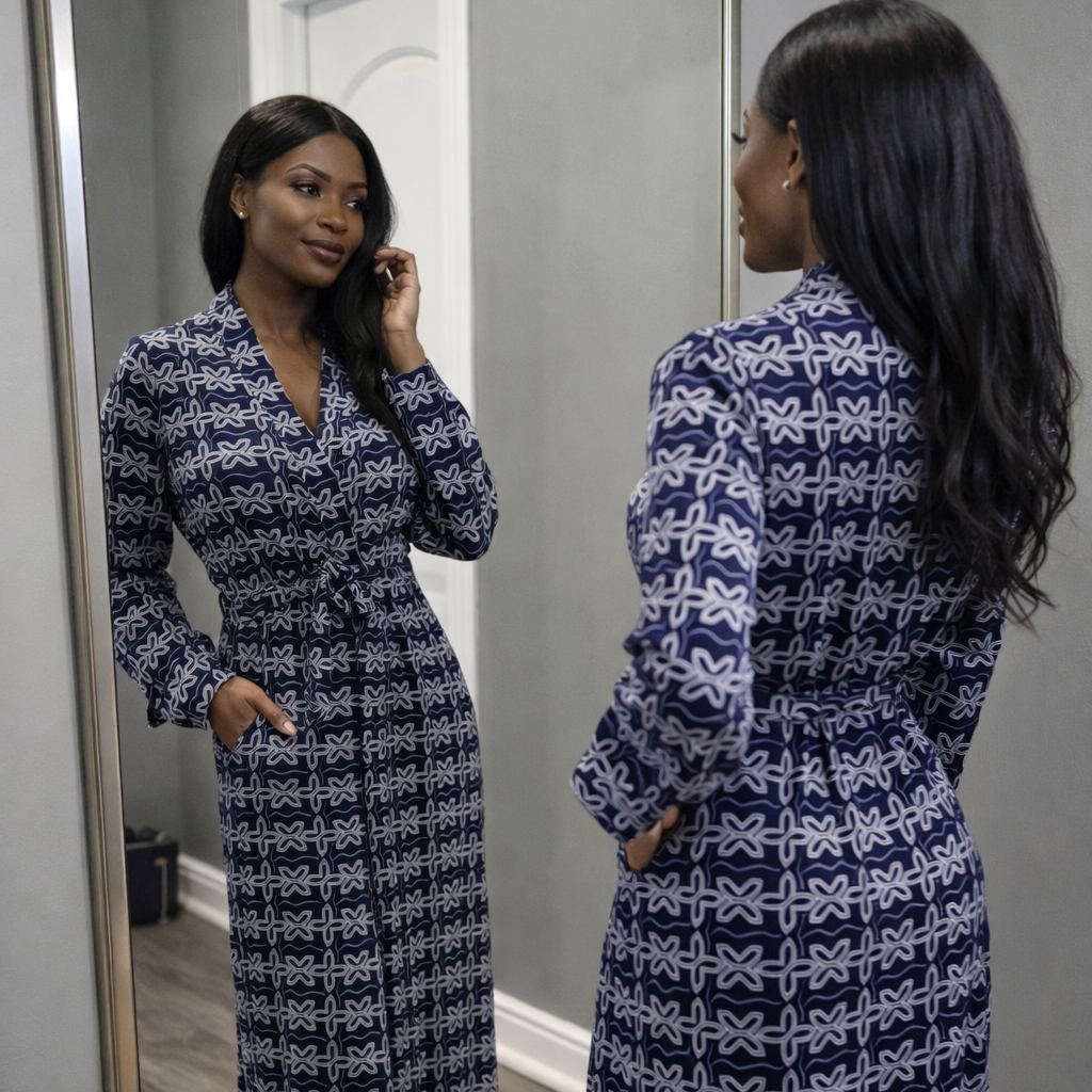 African Print Bamboo Robe with Pockets | Luxury Loungewear