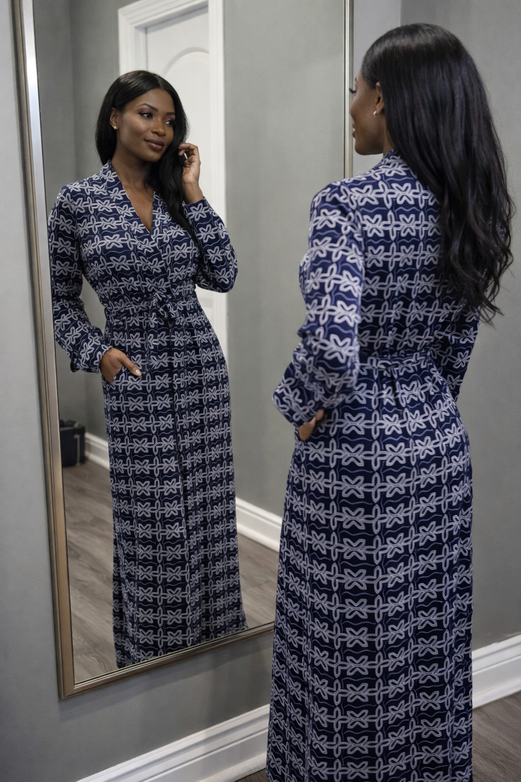 African Print Bamboo Robe with Pockets | Luxury Loungewear
