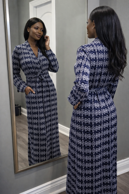 African Print Bamboo Robe with Pockets | Luxury Loungewear