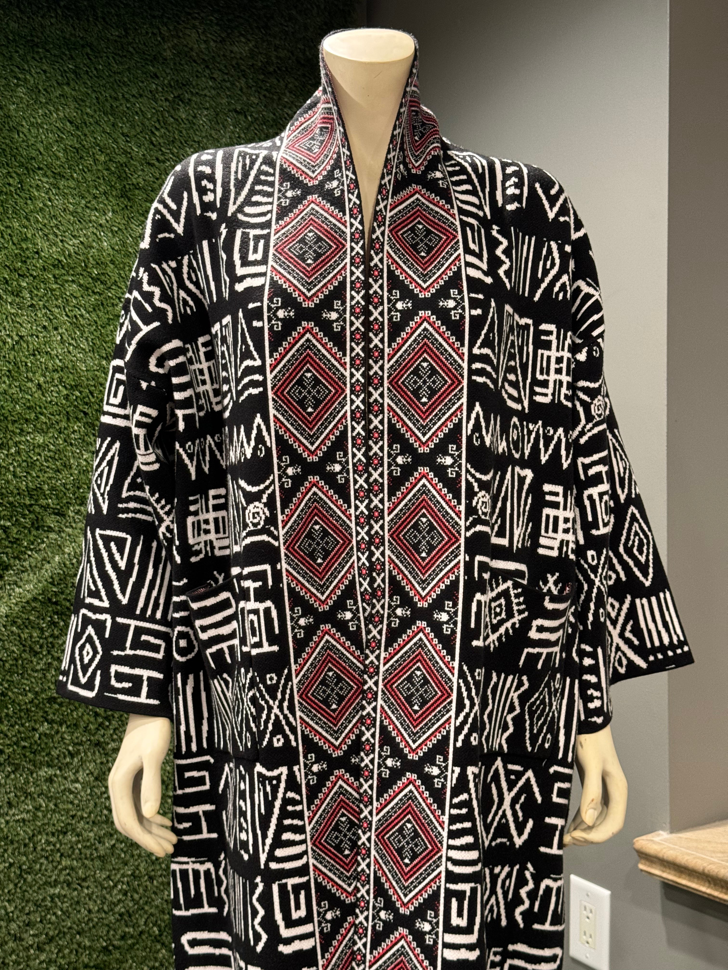 Chichi Unisex African Print Two tone Knit Cardigan with pockets - Black Print