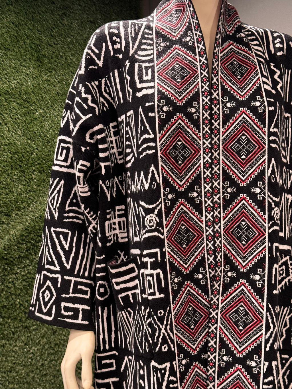 Chichi Unisex African Print Two tone Knit Cardigan with pockets - Black Print