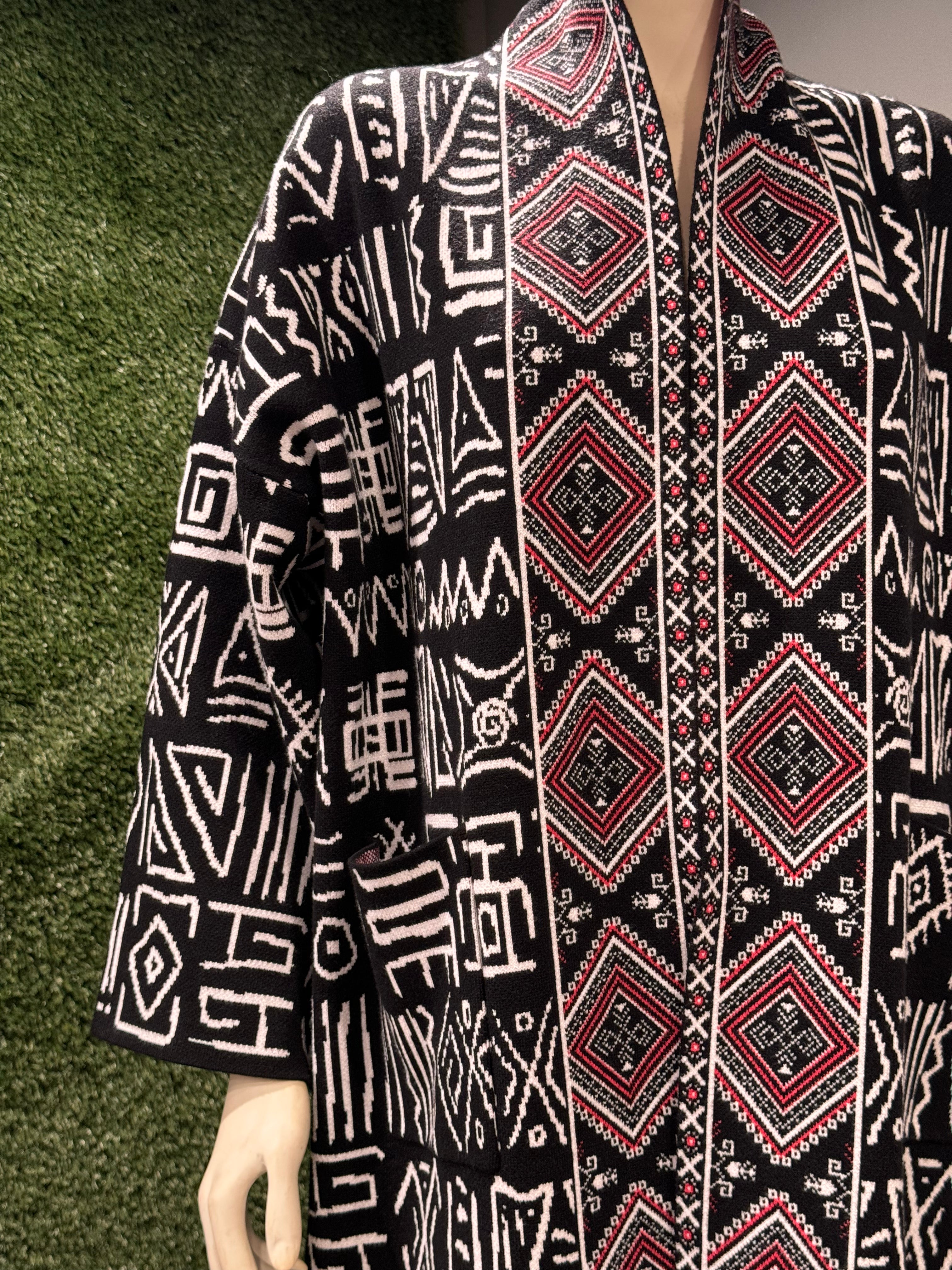 Chichi Unisex African Print Two tone Knit Cardigan with pockets - Black Print