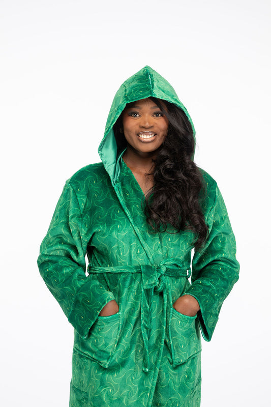 Mainee African Print Thick Fleece Bathrobe with satin lined hood with two pcokets