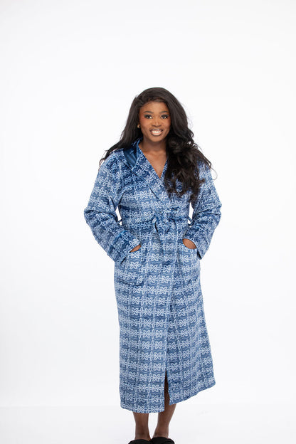Mamee African Print Thick Fleece Bathrobe with satin lined hood and two pockets