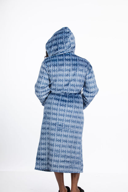 Mamee African Print Thick Fleece Bathrobe with satin lined hood and two pockets