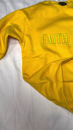 Faith In God Embroidered Unisex Fleece Lined Crewneck Sweatshirt- Yellow