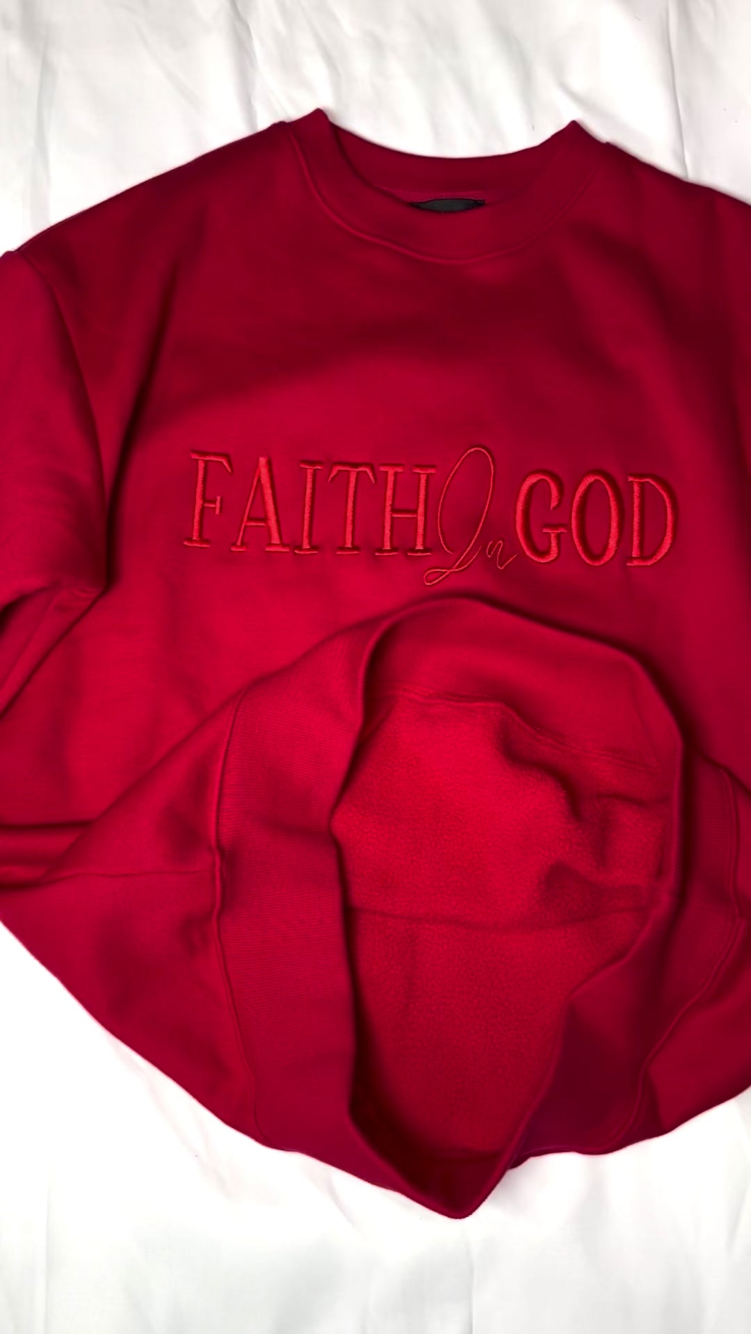 Faith In God Embroidered Unisex Fleece Lined crewneck Sweatshirt - Red