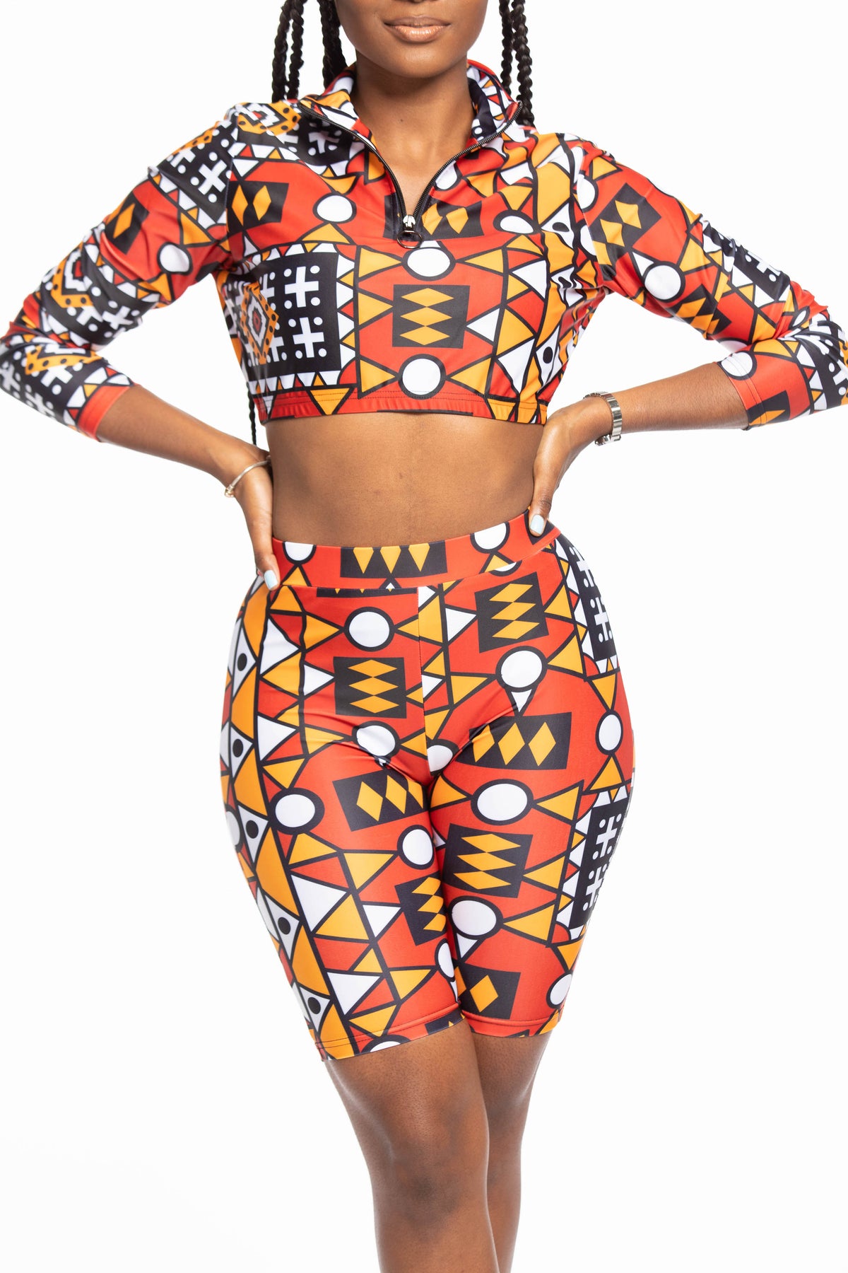 Vianne African Print Stretchy Biker Top and Shorts Set
