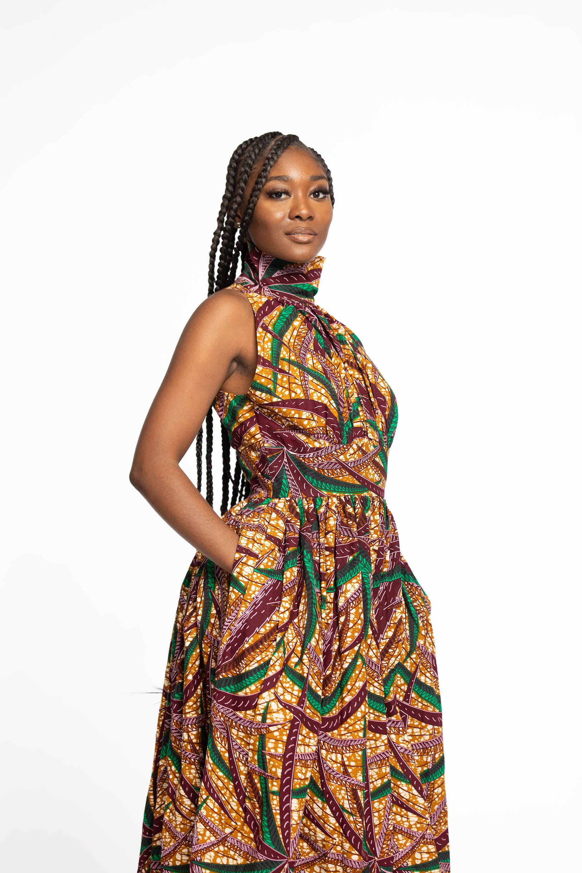Zara Maxi High Turtle Neck African Print dress with pockets Amania-Afrik Zara Maxi High Turtle Neck African Print dress with pockets Amania-Afrik