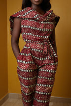 Sunnyi Brown African Print Jumpsuit with pockets
