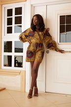 Jayde II Short Length African Print Jumpsuit with pockets and waistbelt