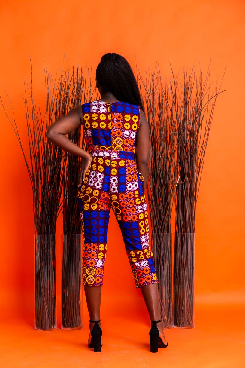 Bella Mid length African Print Jumpsuit with Pockets