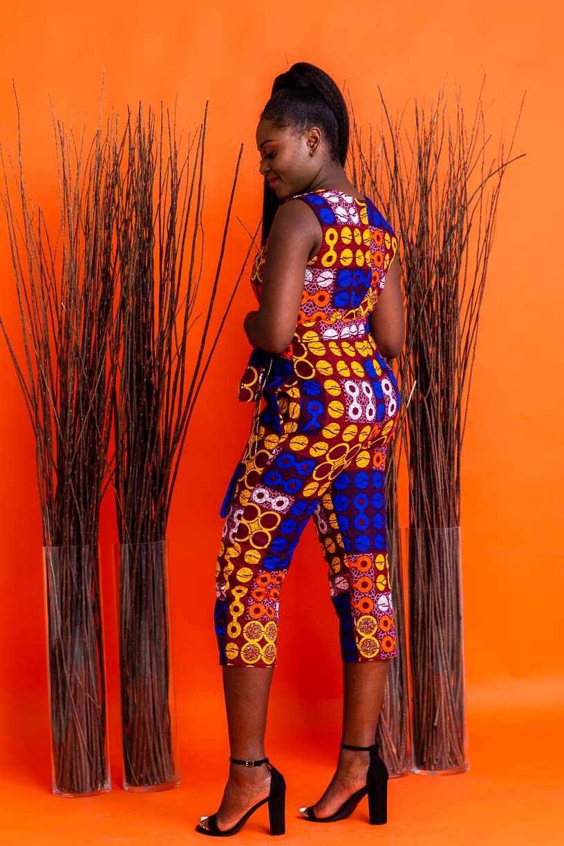 Bella Mid length African Print Jumpsuit with Pockets