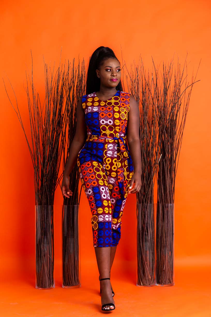 Bella Mid length African Print Jumpsuit with Pockets