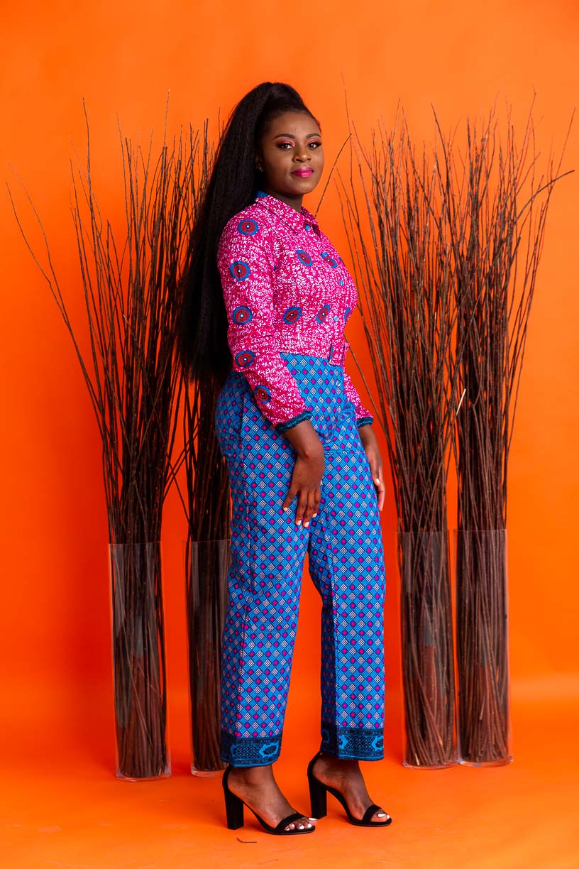 Xoelle Floor Length African Print Jumpsuit with pockets